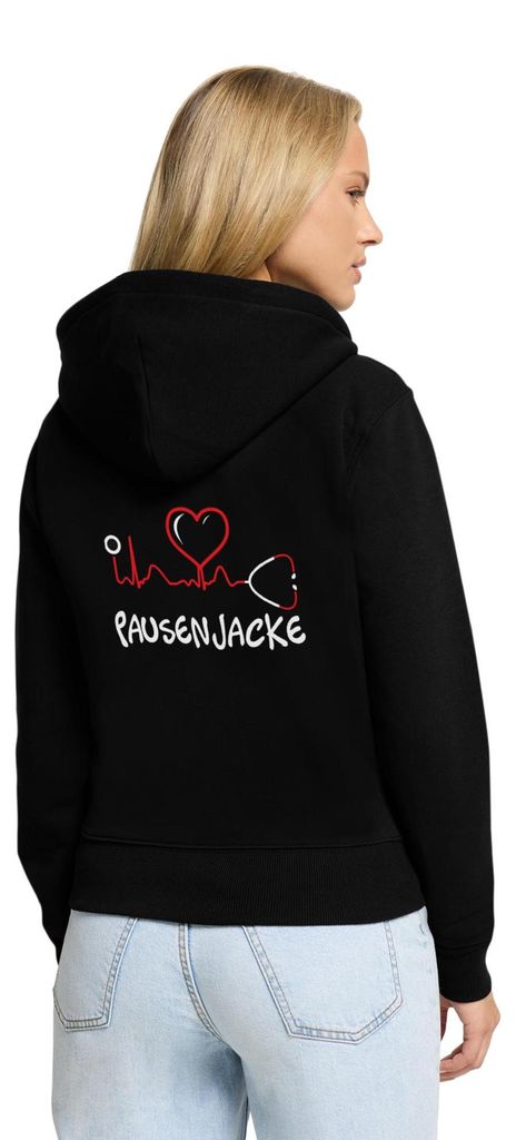 Spreadshirt Pausenjacke Herzschlag Krankenschwester Krankenhaus Kapuzenjacke Damen, L, Schwarz