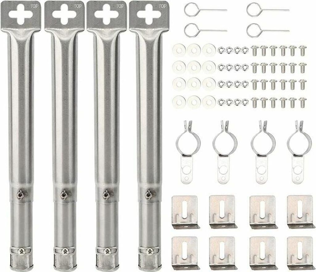 4 Stück Universal verstellbarer Edelstahl-Gasgrill-Ersatz gerader Schlauch Brenner Grillzubehör (Farbe: Silber)