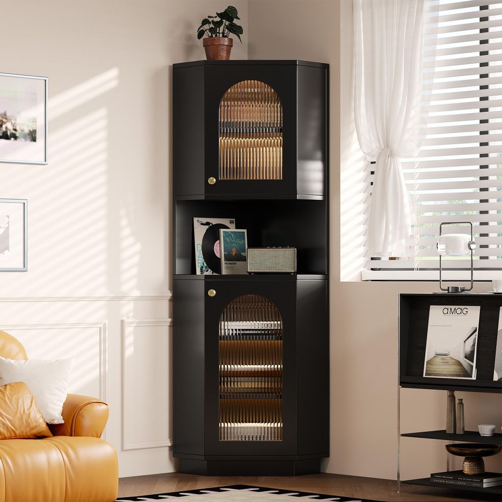 Merax Armoire de salle de bain, vitrine en verre, armoire Image du produit 