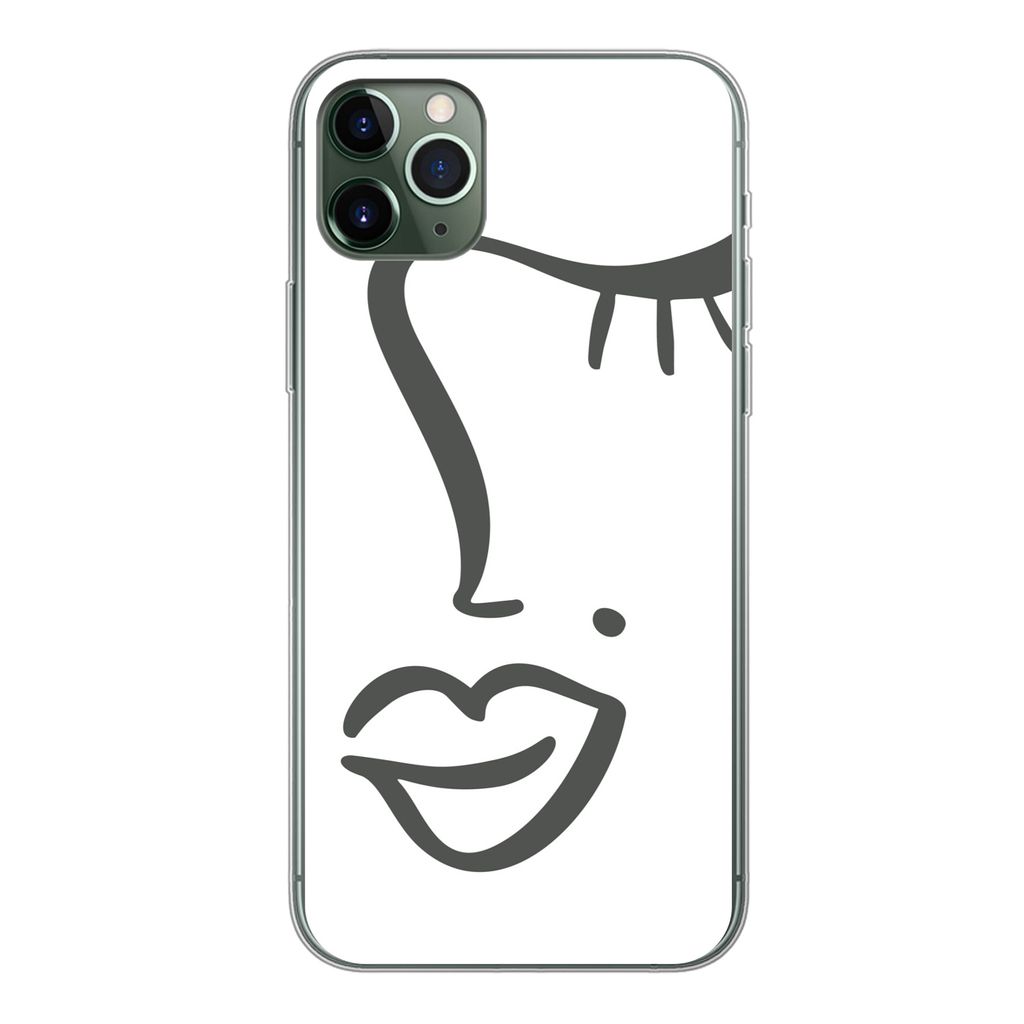 MuchoWow Handyhülle Schutzhülle Hülle für iPhone 11 Pro Max Frau - Schwarz - Weiß - Abstrakt Silikon Softcase Handy Hülle - Schutz