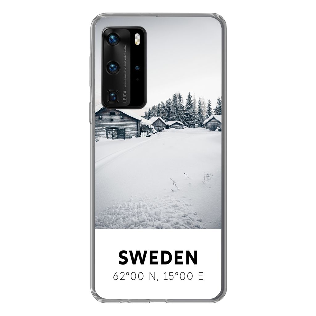 MuchoWow Handyhülle Schutzhülle Hülle für Huawei P40 Pro Schweden - Schnee - Bäume Silikon Softcase Handy Hülle - Schutz