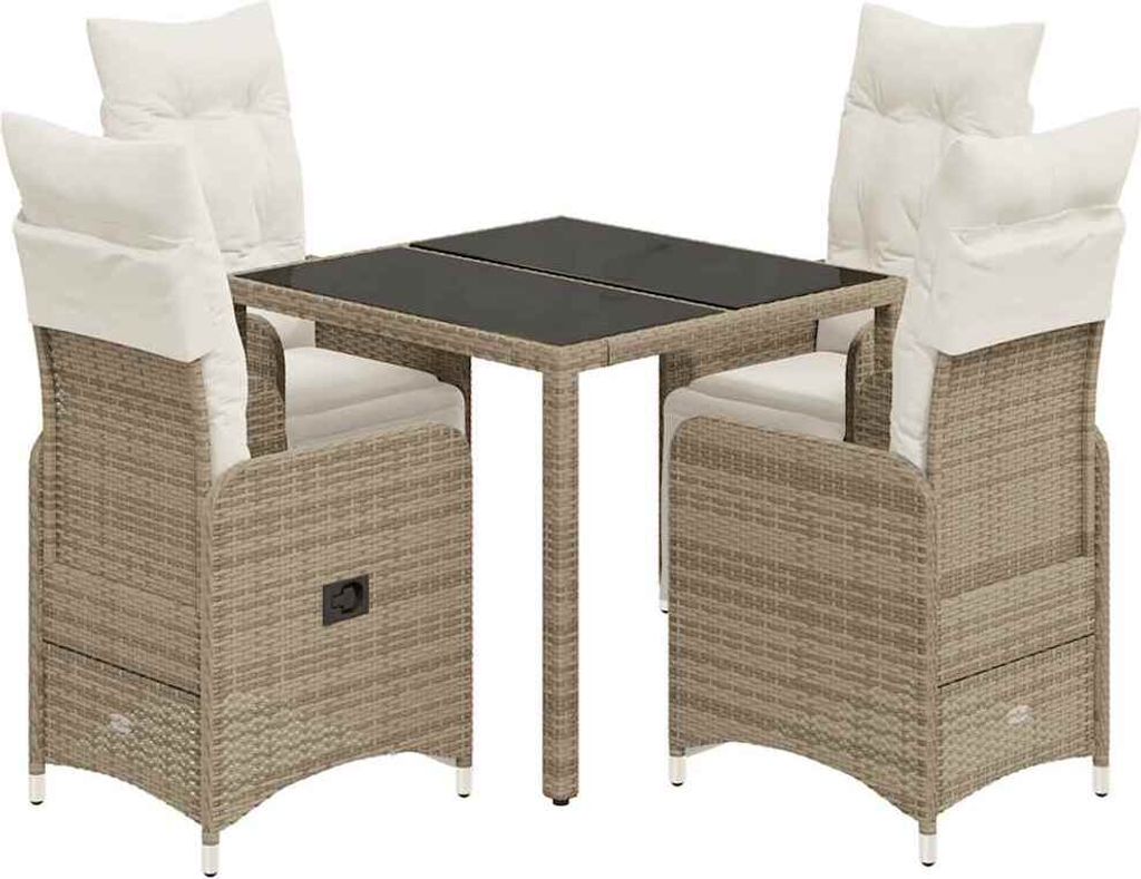 vidaXL 5-tlg. Garten-Bistro-Set mit Kissen Braun Poly Rattan