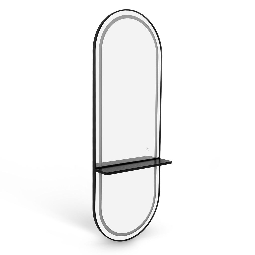Wandspiegel mit Beleuchtung, Ganzkörperspiegel mit Aluminiumrahmen, Großer Spiegel mit Ablage, Touch-Schalter, 3 Lichtfarben Dimmbar, J6270 (Schw...