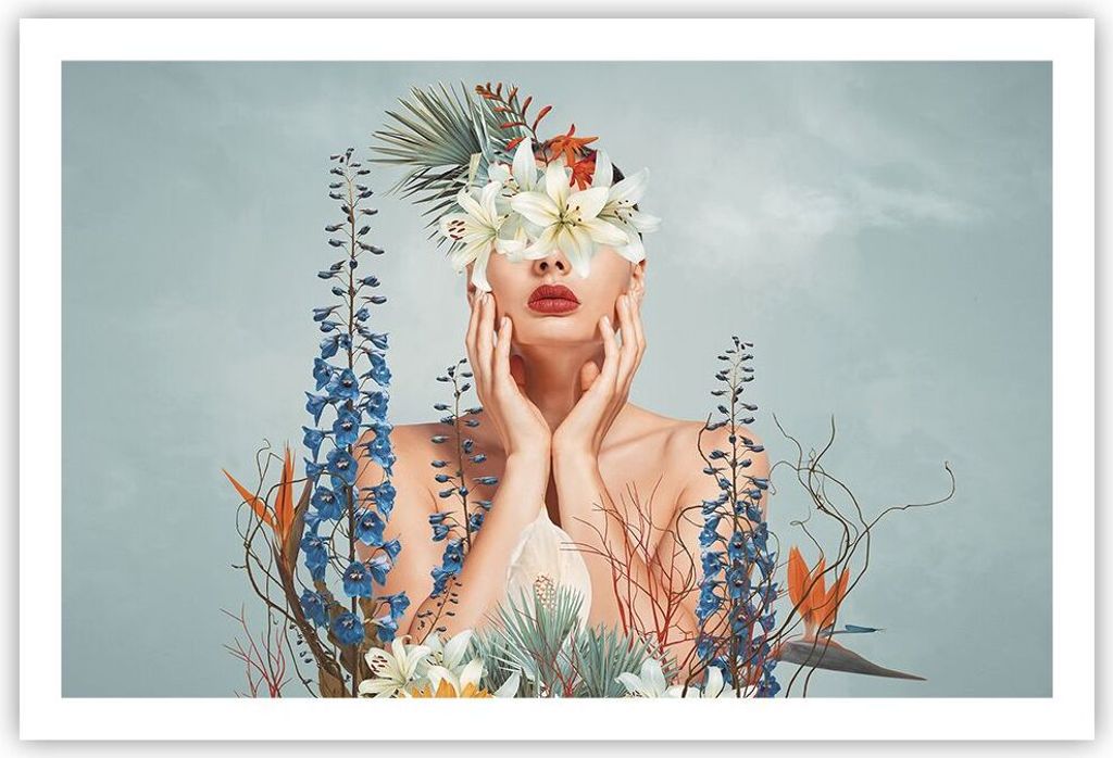 Poster - Poster ohne Rahmen - Surreal Frau Blumen - 91,5x61 Produktbild 