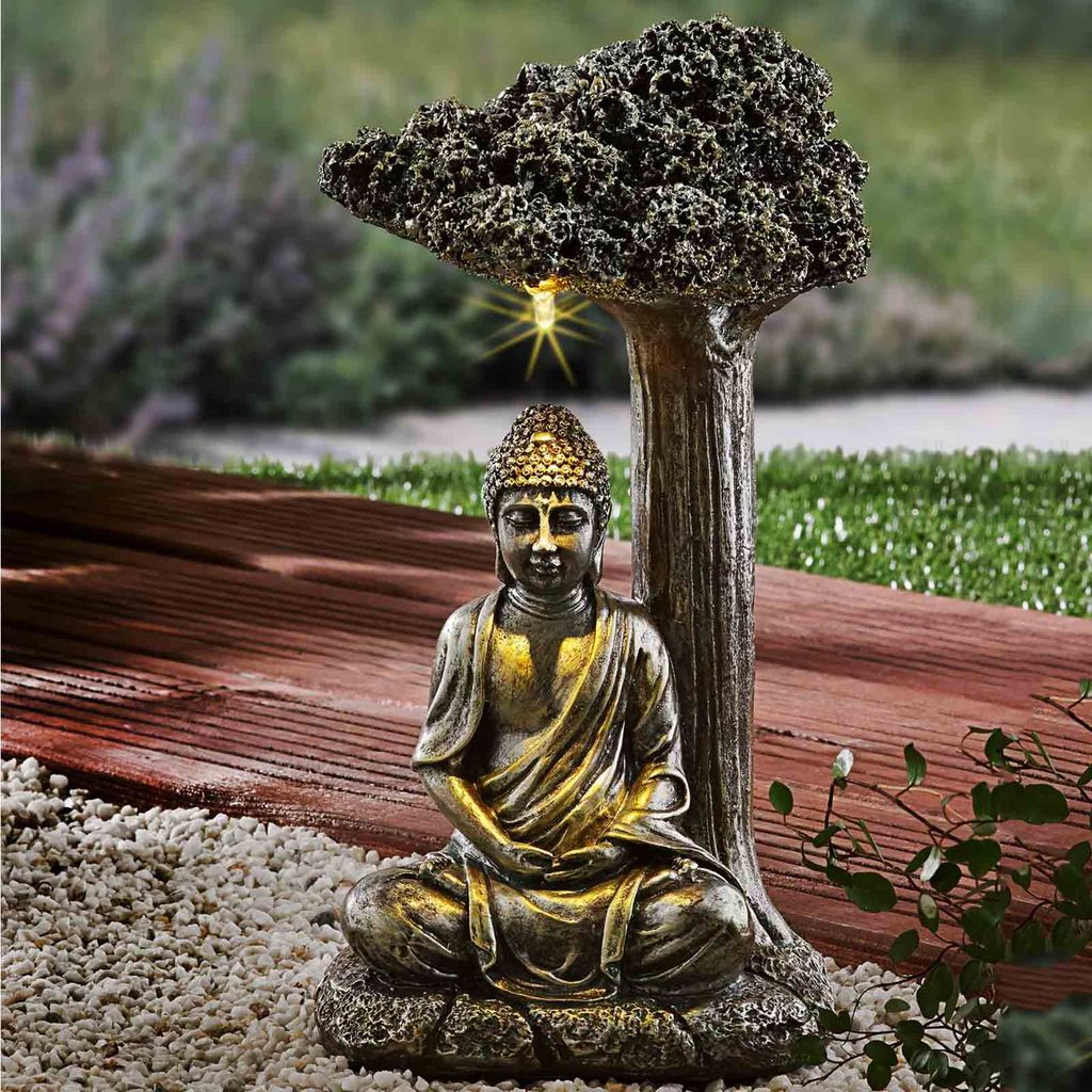 Solar LED Dekofigur Buddha Statue mit Baum