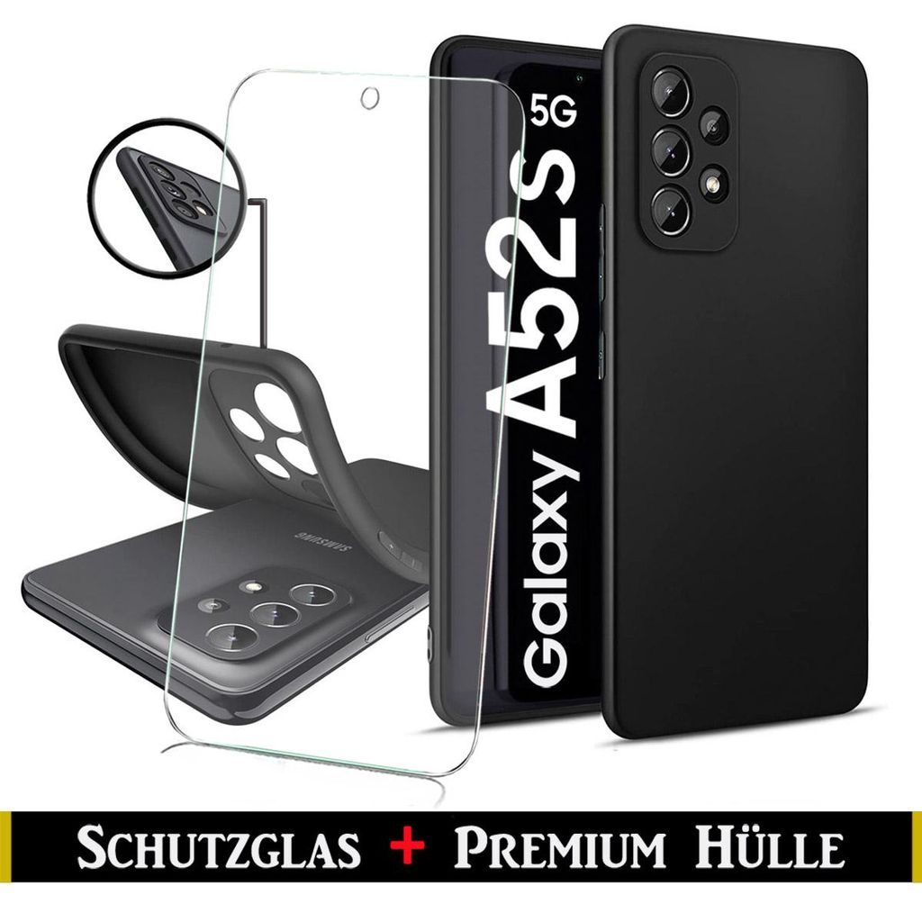 Für Samsung Galaxy A52s 5G Silikon Schwarz Schutz Hülle + HD Panzerglas Schutzglas