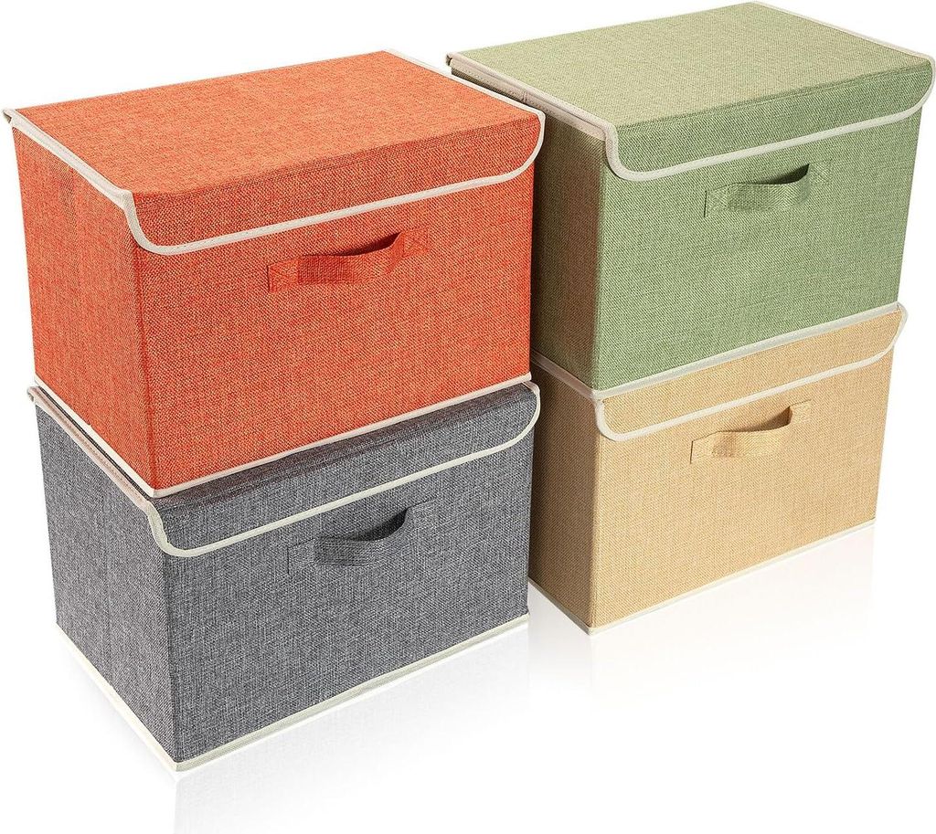 Faltbare Aufbewahrungsboxen mit Deckeln - Kleidung, Spielzeug, Bücher - Set von 4 Farben (38x25x25 cm)