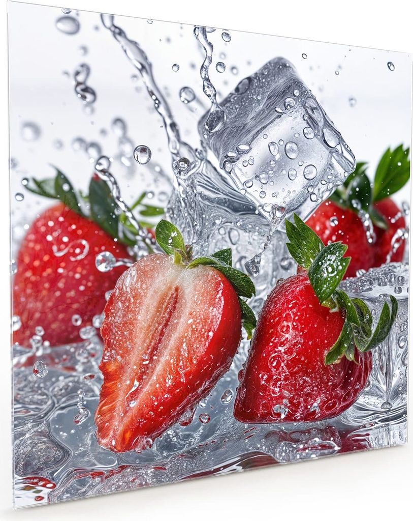 Küchenrückwand Spritzschutz Glas mit Motiv Erdbeeren im Wasser 40 x 40 cm