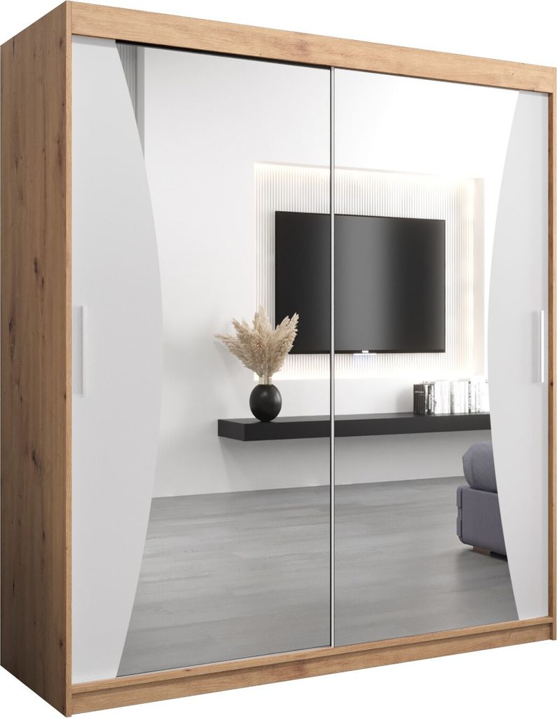 Kleiderschrank, Schiebetürenschrank Schlafzimmer, Schrank mit Spiegel MONACO 180 cm