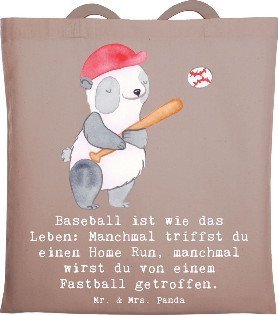 Mr. & Mrs. Panda Jutebeutel Baseball Leben - Braun Pastell - Geschenk, Einkaufstüte, Sportler, Sportarten, Fans, Uni Tasche, Laptoptasche, Teamspo...