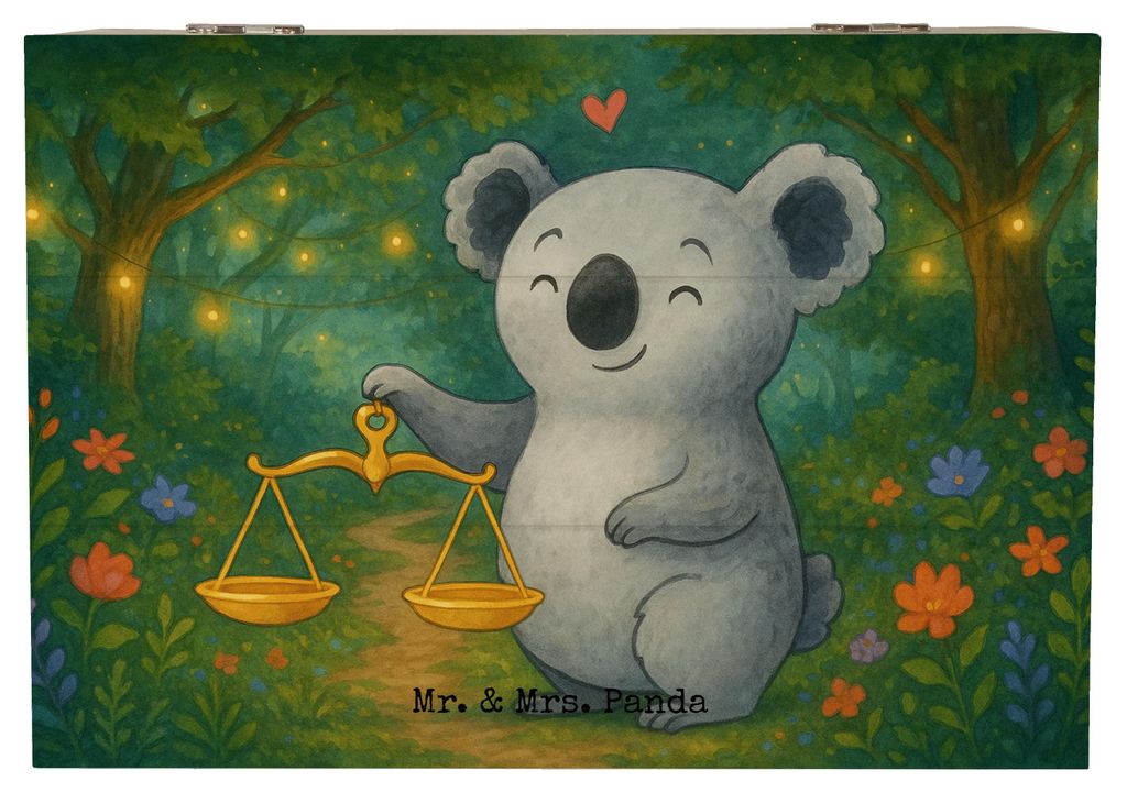 Mr. & Mrs. Panda Box Waage Astrologie Design 22 x 15 cm - Weiß - Geschenk, fotobox, Truhe, Holzbox, Geburtstagsgeschenk, Erinnerungskiste, holz, S...