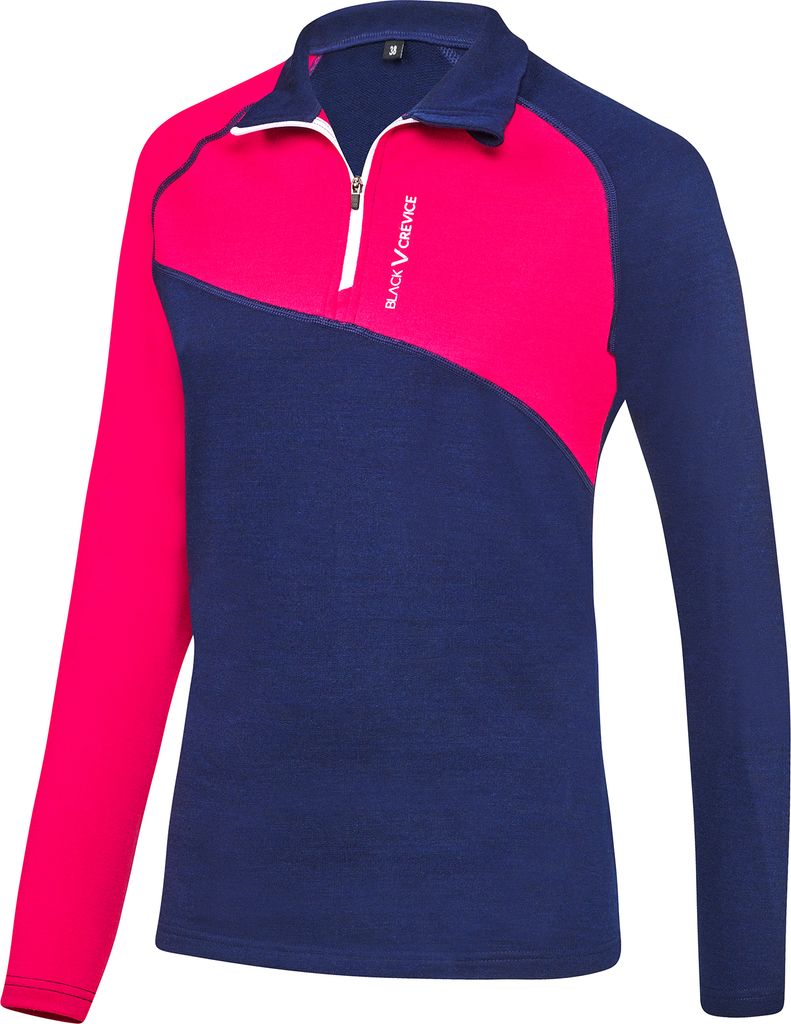 BLACK CREVICE - Damen Langarm Zip Shirt aus Merino Wolle - mulesingfrei | Midlayer | Farbe: Pink/Navy | Gr: 36