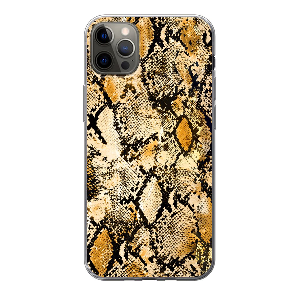 MuchoWow Handyhülle Schutzhülle Hülle für iPhone 12 Pro Max Tiermuster - Schlange - Gold - Schwarz Silikon Softcase Handy Hülle - Hartschale