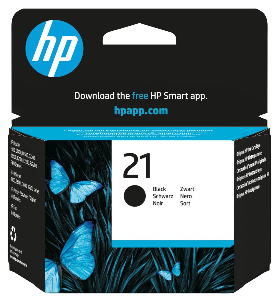 HP 21 Black Original Ink Cartridge, C9351AE Produktbild 