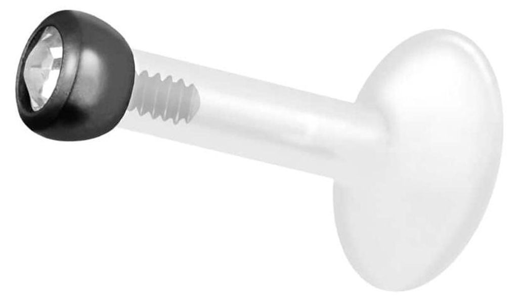 Ohrpiercing, Nasenpiercing PTFE Labret mit Innengewinde + Titan-Aufsatz KRISTALL Schwarz Stablänge: 5mm + Stabstärke: 1,2mm + Kugelgröße: 2mm