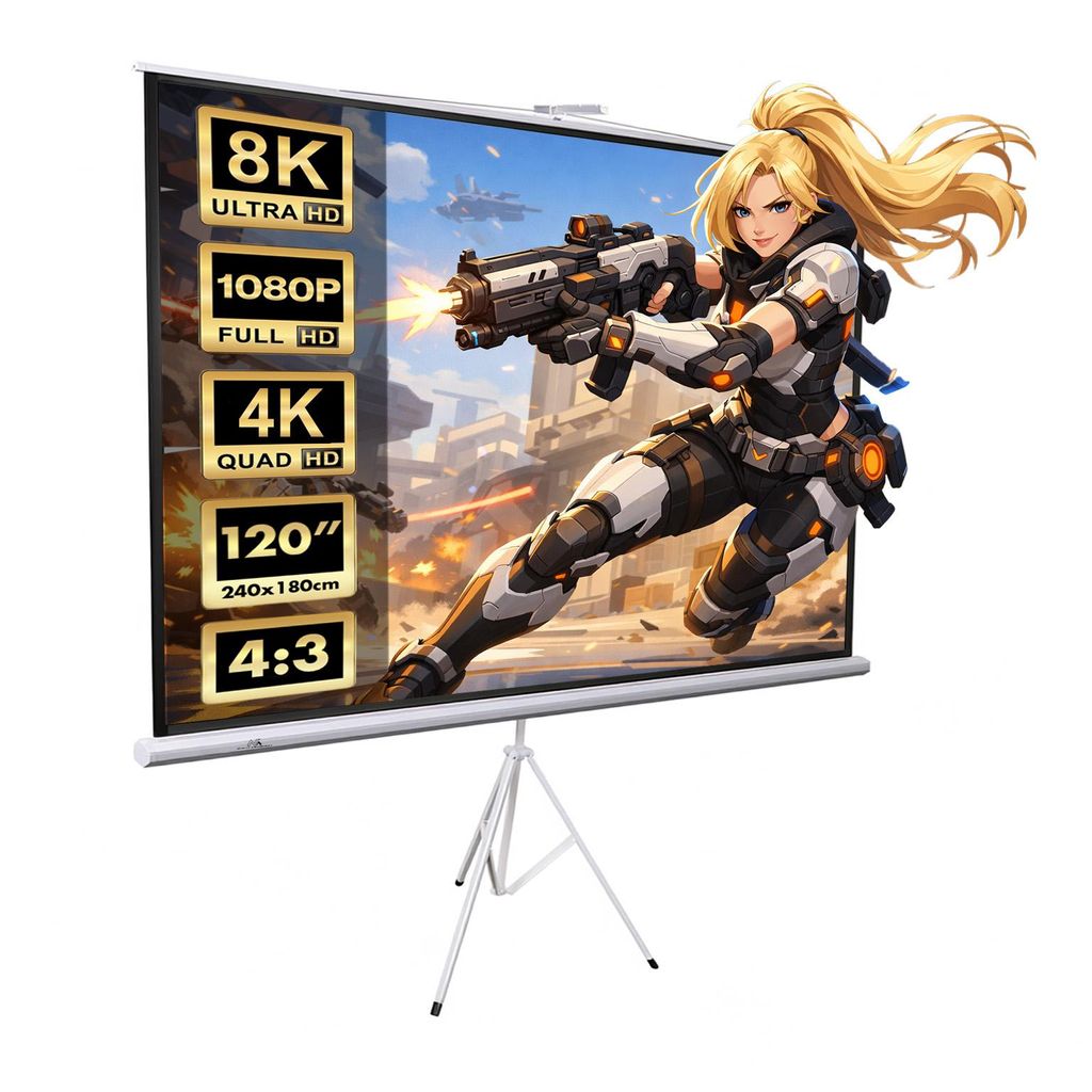 Mobile Stativ Leinwand 4K 240x180cm 4:3 Beamer Heimkino Mobil Rollo Rollleinwand