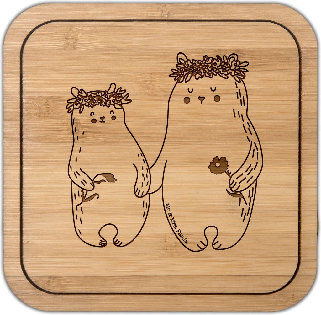 Mr. & Mrs. Panda Tischuntersetzer Bären mit Blumenkranz - Transparent - Geschenk, Family, Familie, gläseruntersetzer, Vorbild, Mama, Tassenunters...
