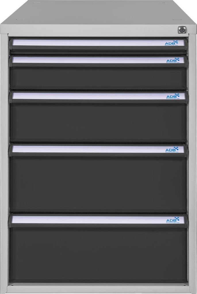 Schubladenbox mit 5 Schubladen für Werkbank Rhino| HxBxT 80x53x70cm | Traglast 60kg | Lichtgrau/Anthrazitgrau