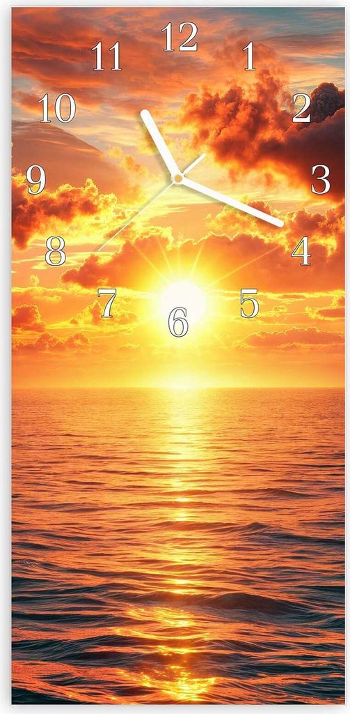 Wanduhr aus Glas mit Motiv Sonnenuntergang Meer- 30 x 60 cm - inkl. Aufhängesystem