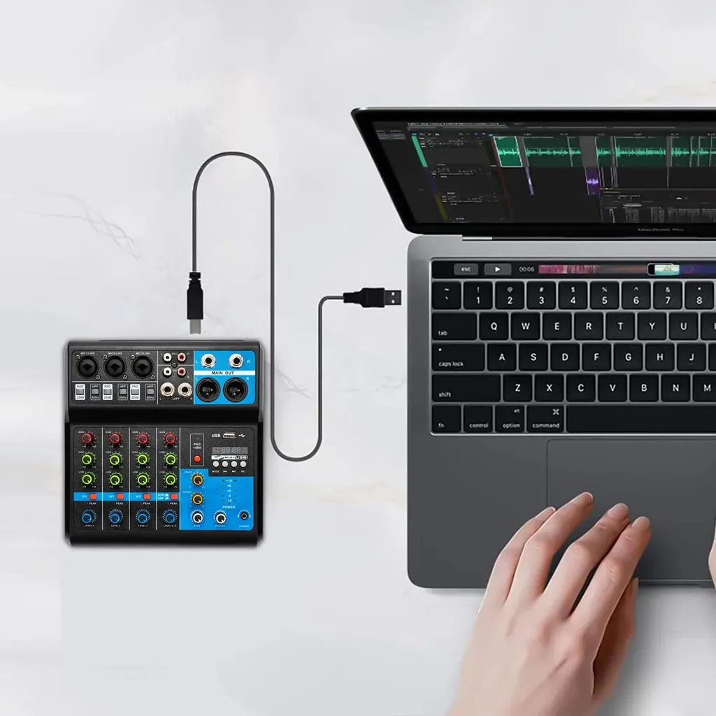 Mixeur audio Bluetooth 5.0 à 5 canaux avec interface USB pour studio
