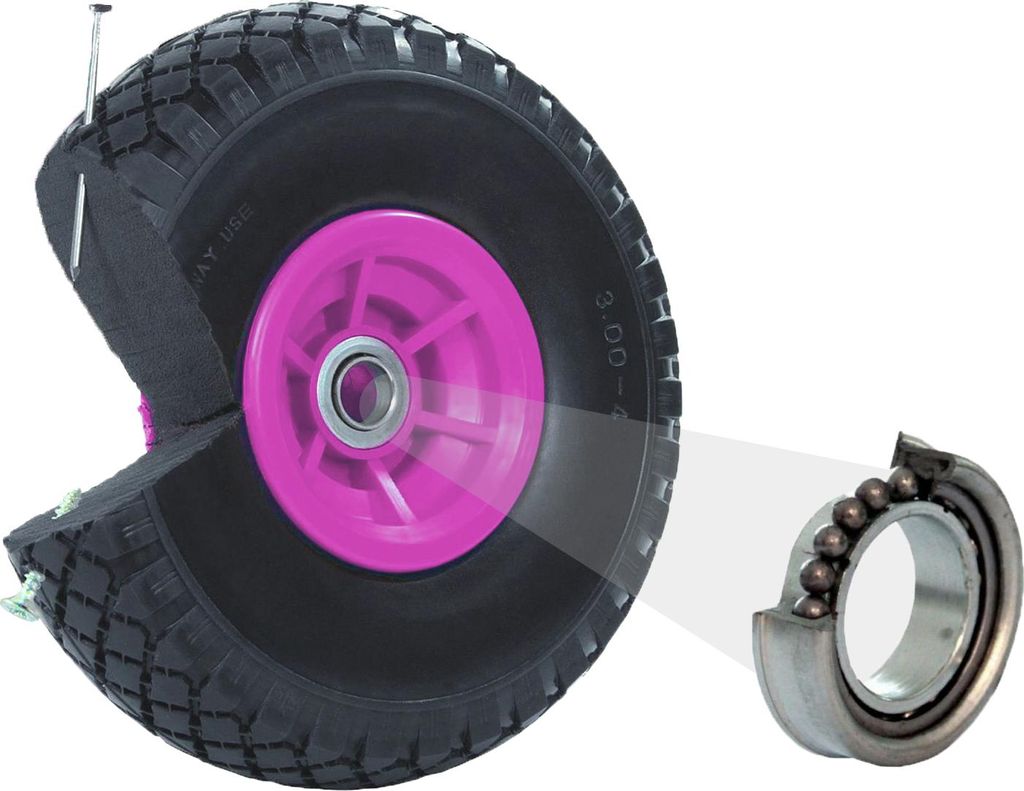 Sackkarrenrad PolyurethanRad 260x85 mm 3.00-4 60 mm versetze Nabe Ø 20 mm pink Vollgummi Bollerwagen