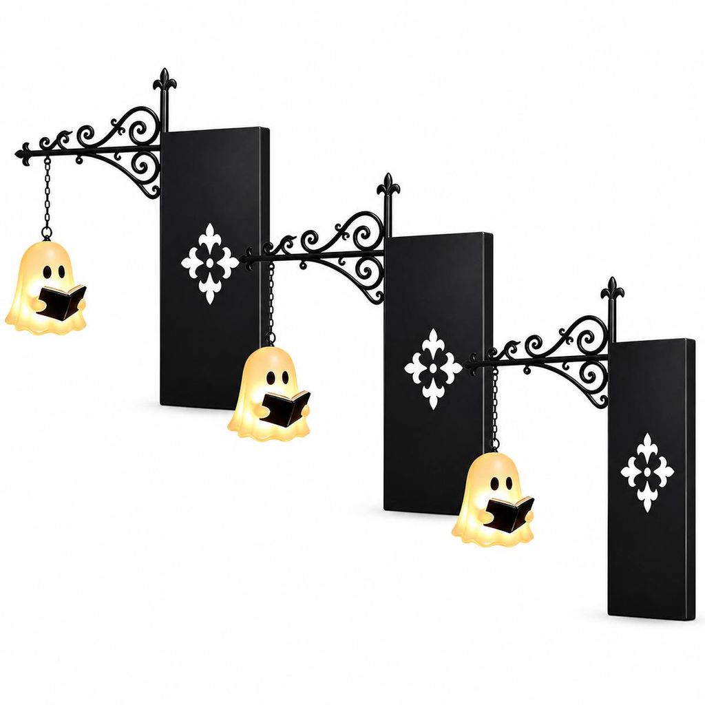Geisterlampe LED Halloween, 3er Set Metall Dekolampen, Produktbild 