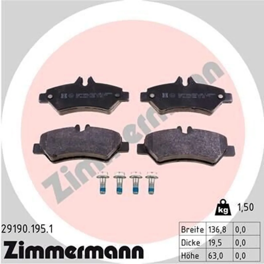 ZIMMERMANN 29190.195.1 Plaquettes de frein pour Sprinter et Crafter