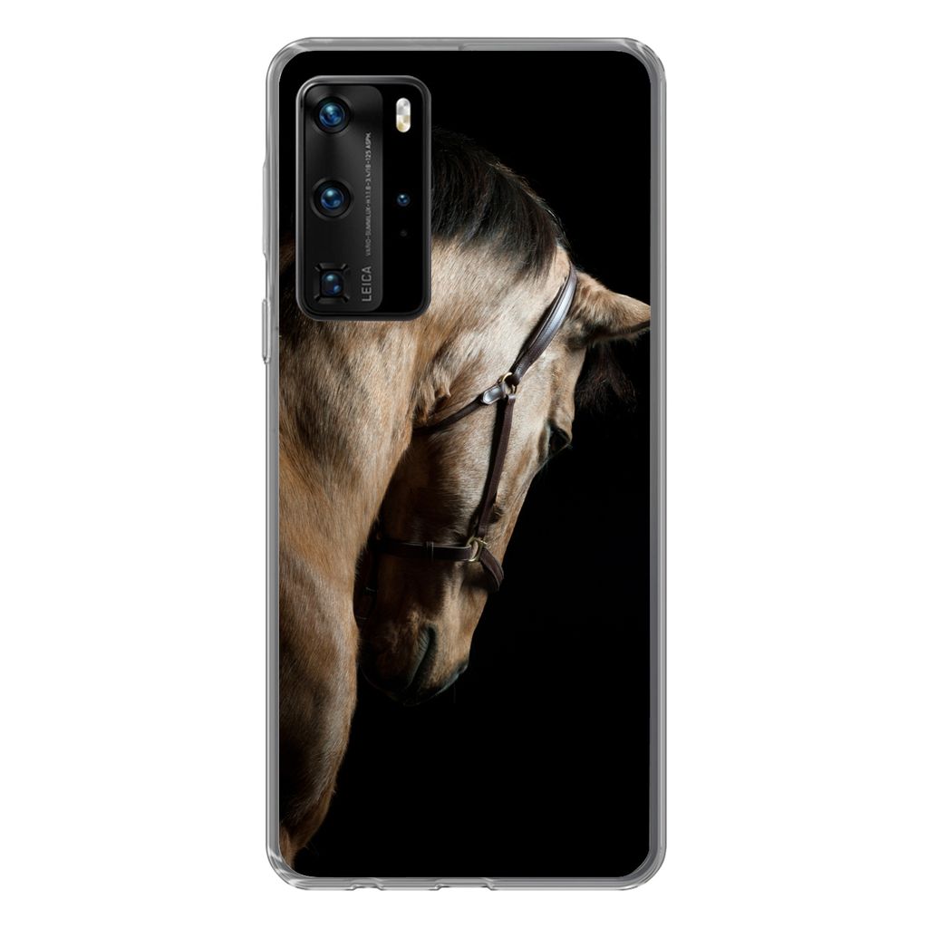 MuchoWow Handyhülle Schutzhülle Hülle für Huawei P40 Pro Pferde - Halfter - Schwarz Silikon Softcase Handy Hülle - Schutz