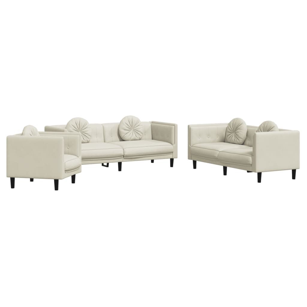 "WINTER SALE"3-tlg. Sofagarnitur - elegantes Design - Couchgarnitur/Wohnzimmer - mit Kissen Creme Samt - 71x77x70cm - Klassische Sofas NeuMöbel980005