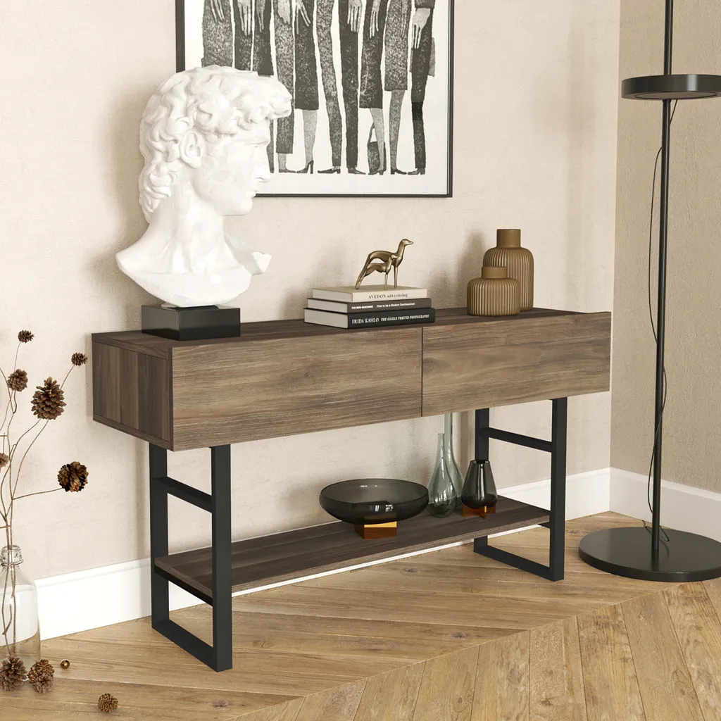 Consolle Salvaspazio Lappeenranta 139cm Rovere Scuro e Nero con Ante