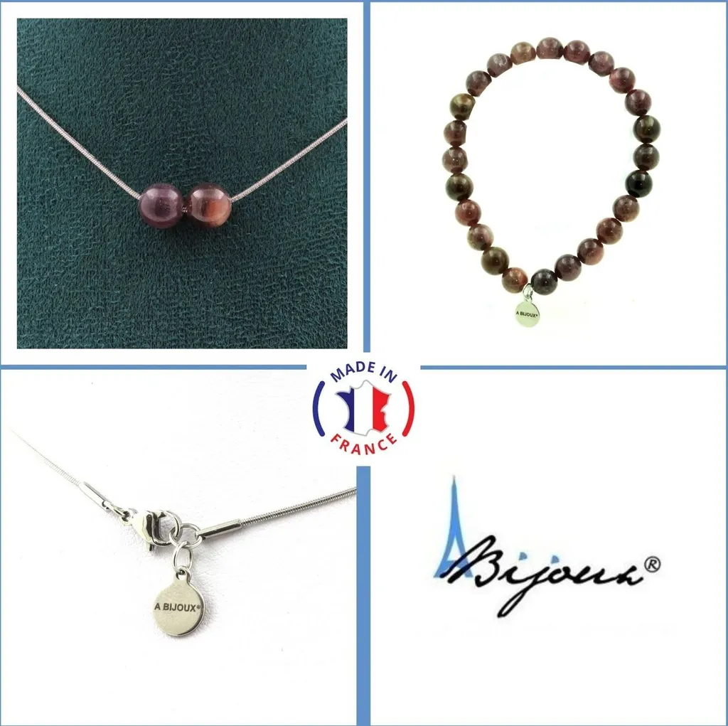 Bijoux Rubis de Birmanie 8mm : Parure Bracelet Collier Acier Inoxydable