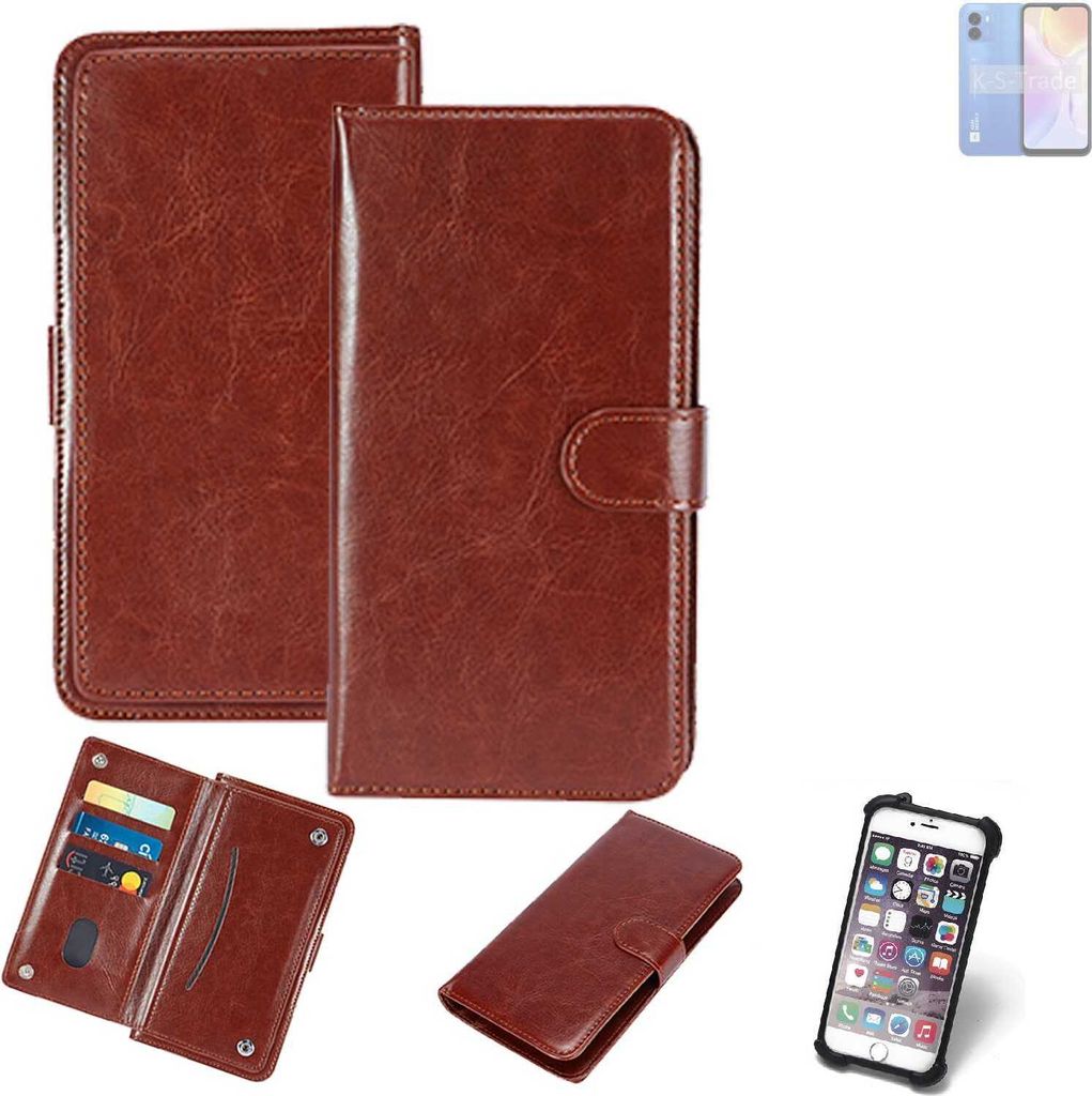 K-S-Trade 360° Hülle kompatibel mit AGM Z1 braun Kunstleder Case BookCase WalletCase Kunstlederederhülle Handyhülle, Rundumschutz Bumper (1x)