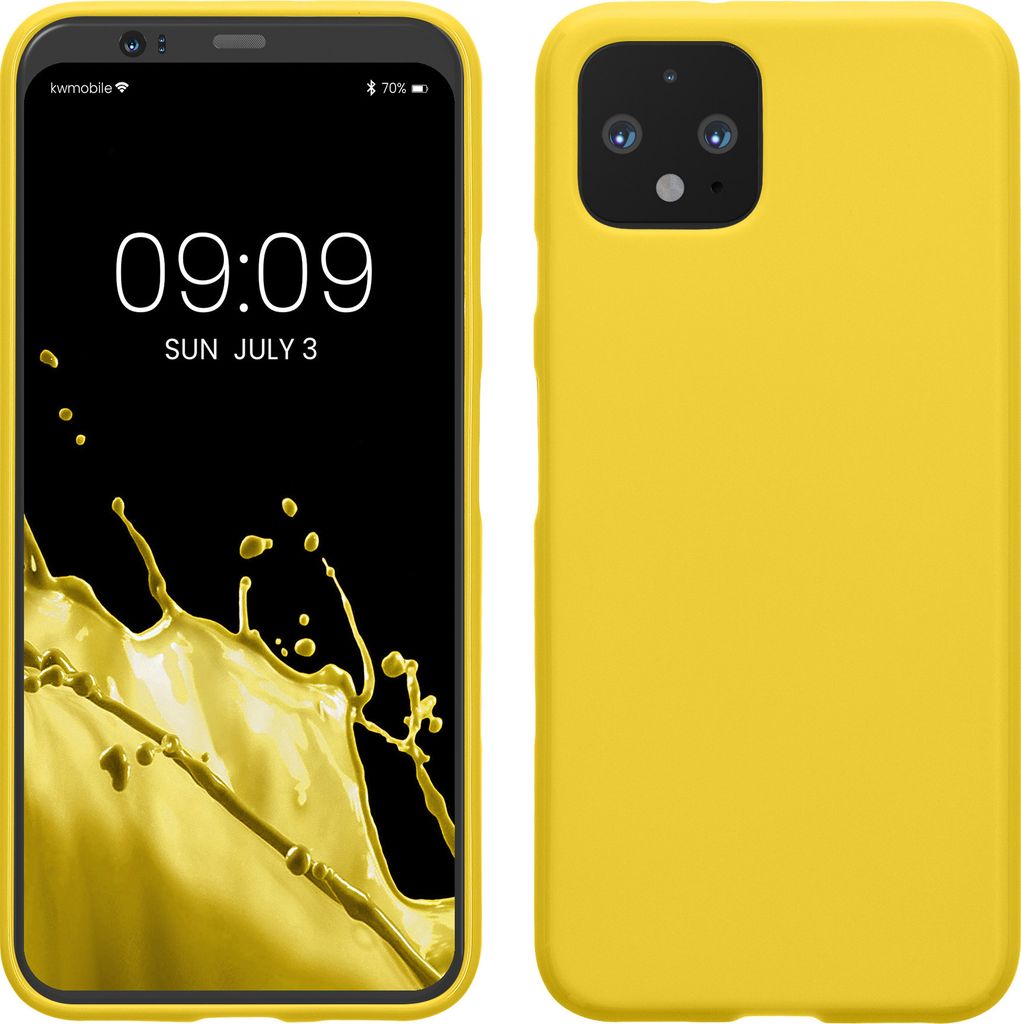 kwmobile Hülle kompatibel mit Google Pixel 4 Hülle - weiches TPU Silikon Case - Cover geeignet für kabelloses Laden - Strahlend Gelb