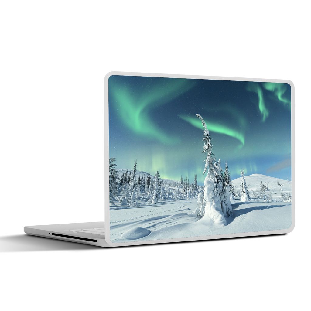 MuchoWow Laptop Aufkleber Sticker Cover Nordlicht - Schnee - Landschaft - Winter - Höhle 32.5x23.5 cm - Sticker für Laptop - Selbstklebend