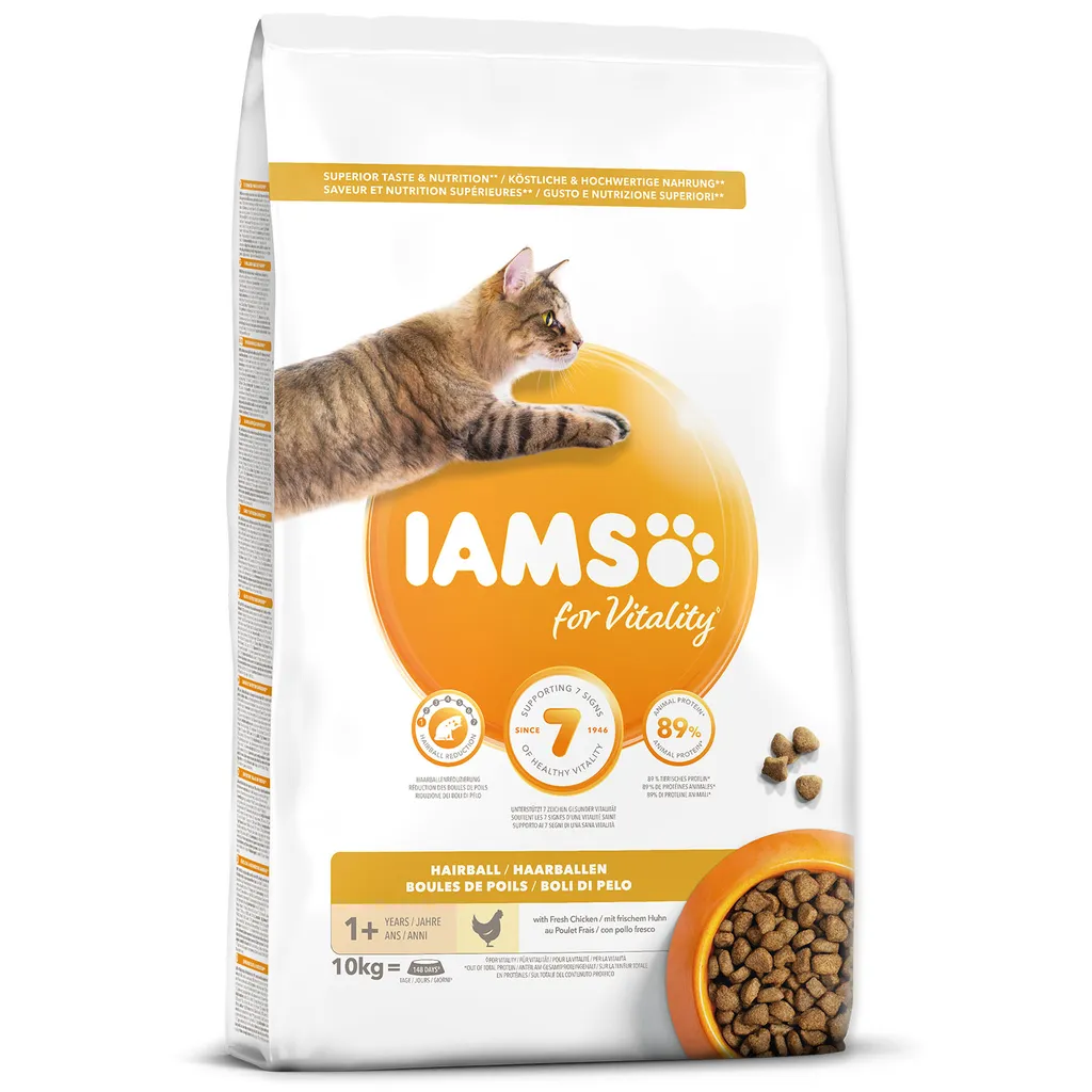 IAMS Croquettes Chat Poulet Anti-Boule de Poil, Riches en Fibres 10 kg