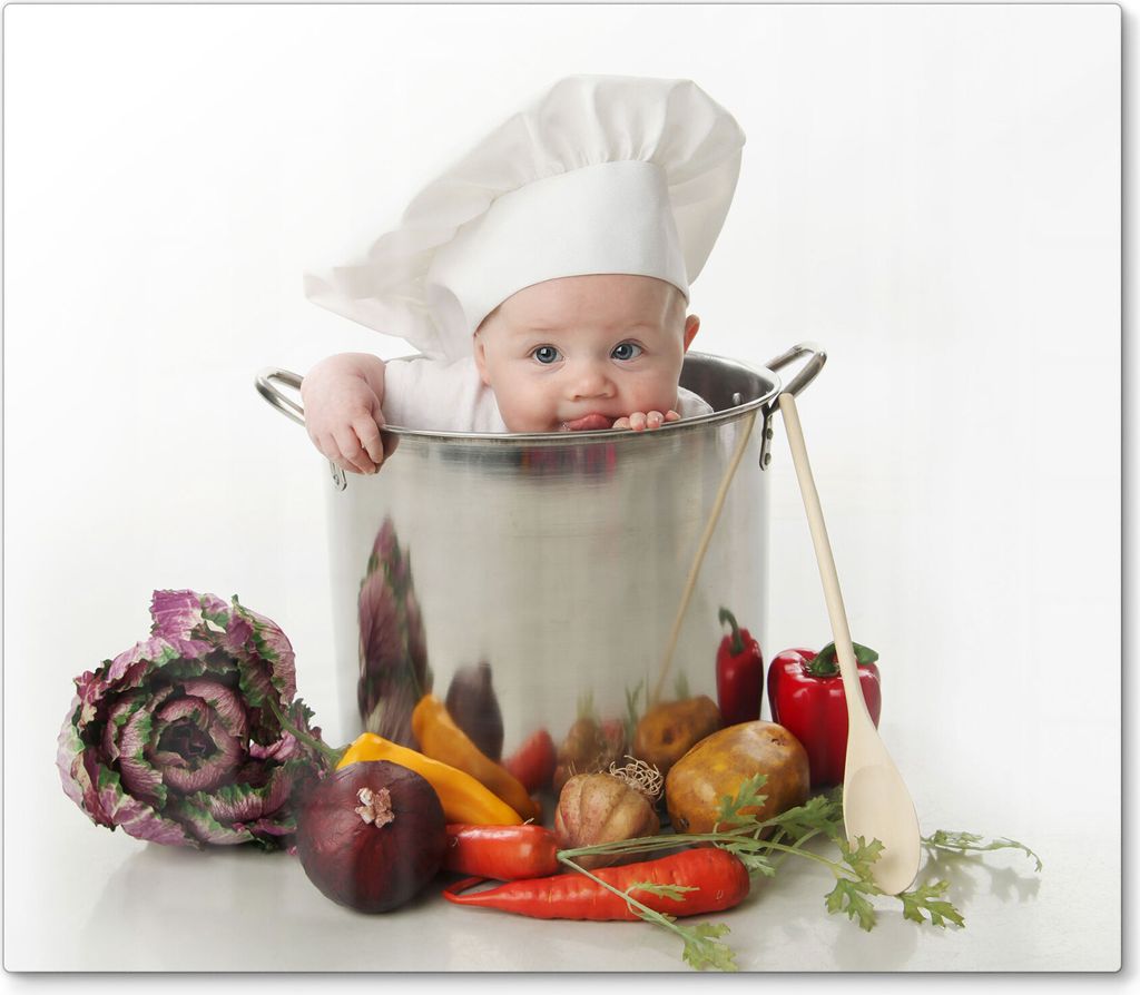 DEQORI Herdabdeckplatte Glas 1-tlg 'Baby im Kochtopf' Herd Abdeckung Küche