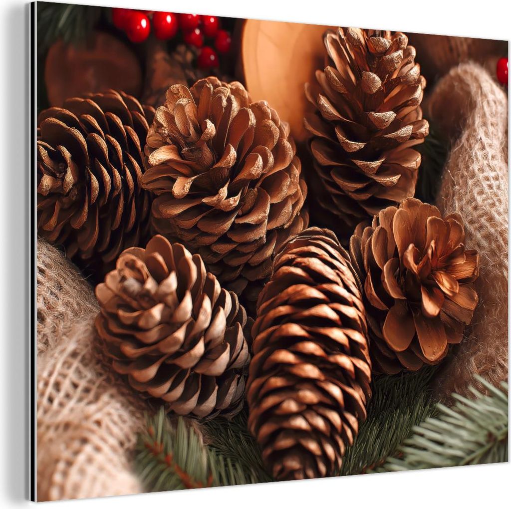MuchoWow Wanddekoration Metall Metallbild Wandkunst 40x30 cm Tannenzapfen - Baum - Winter - Natur - Braun MuchoWow Aluminium Gemälde - Dekoration ...
