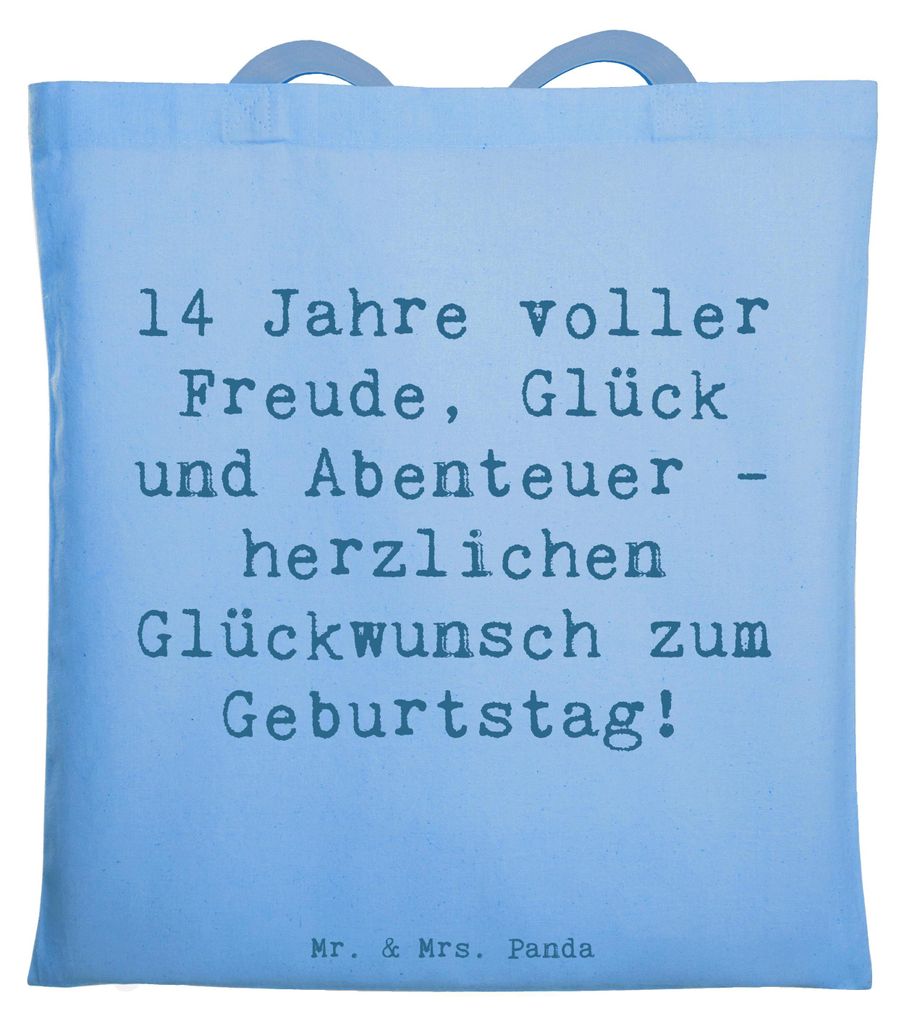 Mr. & Mrs. Panda Einkaufstasche Spruch 14. Geburtstag Freude - Sky Blue - Geschenk, Tasche, Jutebeutel, Alter, Shopping, Schultasche, Teenager, wun...