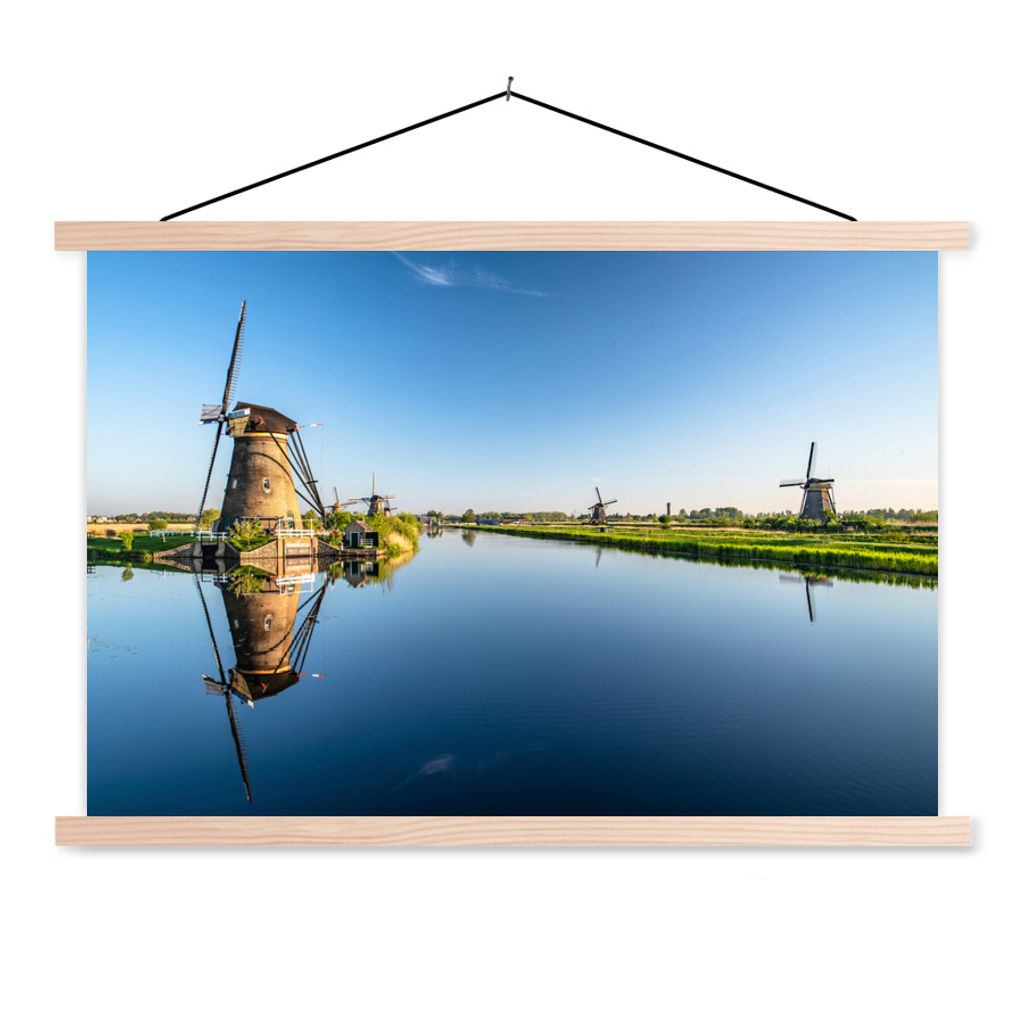 MuchoWow Textilposter Mühlen - Holland - Wasser 120x80 cm mit holzfarbenen Rahmen - Aufhängeset