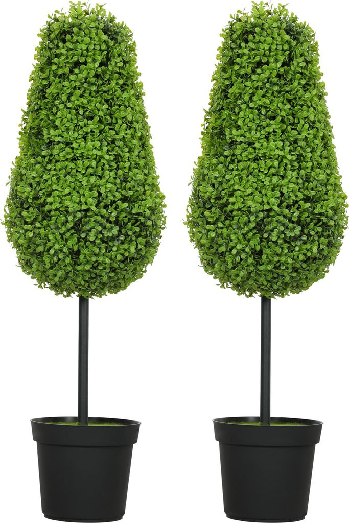 2er Set Künstliche Buchsbaum 90cm Kunstpflanze in Tränenform, Plastik Künstliche Pflanzen im Topf Moderne Dekoration