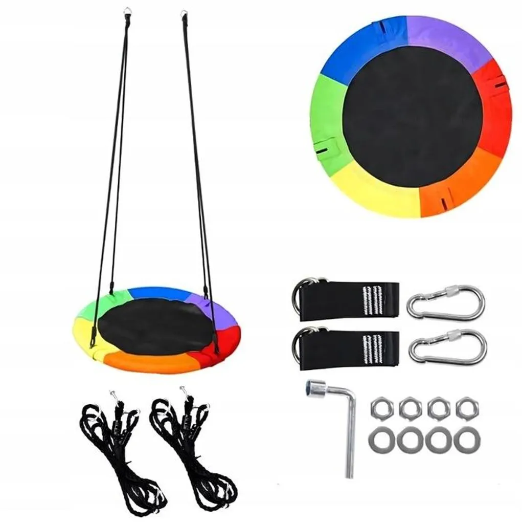 Grande balançoire ronde 100 cm nid d'oiseau pour enfant et cadre hamac