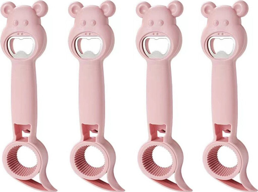 (Rosa) 4-in-1-Flaschenöffner, 4-teiliger Multifunktions-Dosen-Bierflaschenöffner