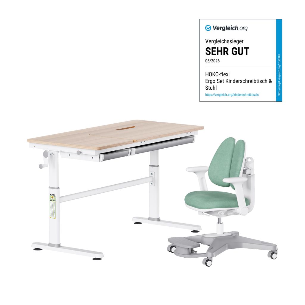 HOKO Kinderschreibtisch-Set höhenverstellbar, Holzoptik Produktbild 