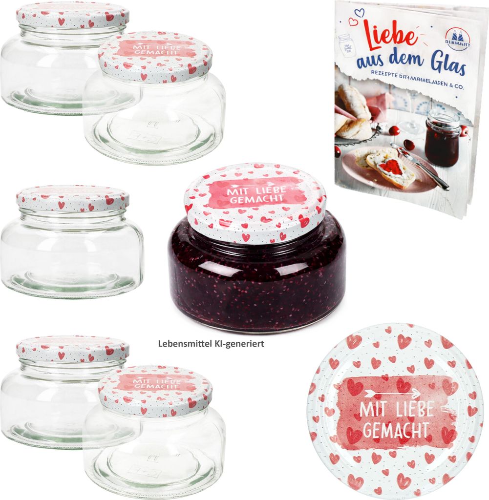 6x Joghurtglas 435ml Einmachglas Mit Liebe gemacht Deckel Marmelade