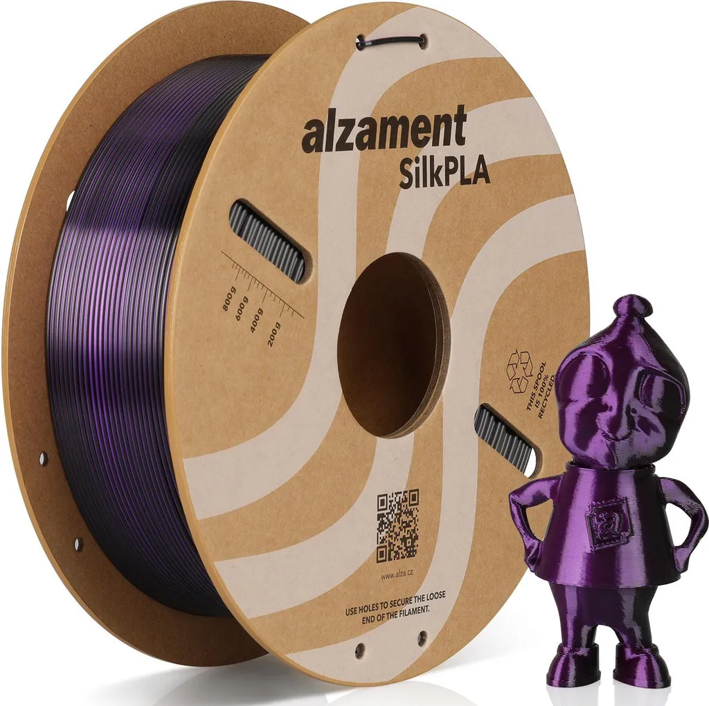 Filament PLA Bicolore Silk Noir et Violet 1kg pour Imprimante 3D FDM