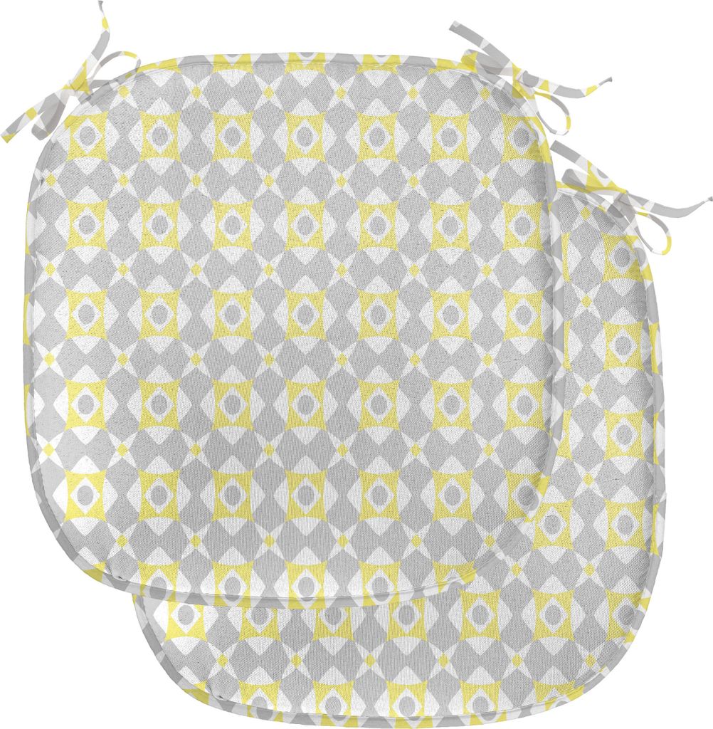 ABAKUHAUS Grau und Gelb Polster für Esszimmerstühle, Fliesenmuster Squares, Dekoratives wasserfestes Kissen mit Riemen für Küchensitze, 40 cm x...