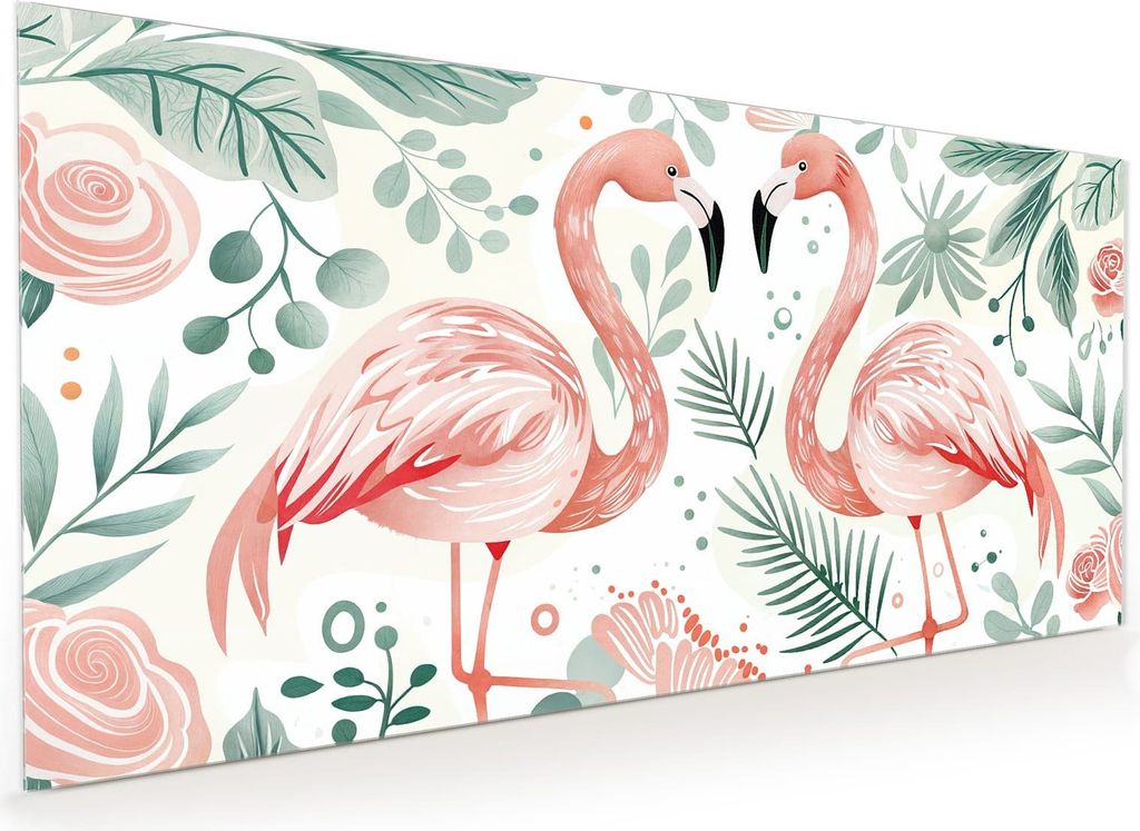Küchenrückwand Spritzschutz Glas mit Motiv Flamingo Blätter 40 x 40 cm