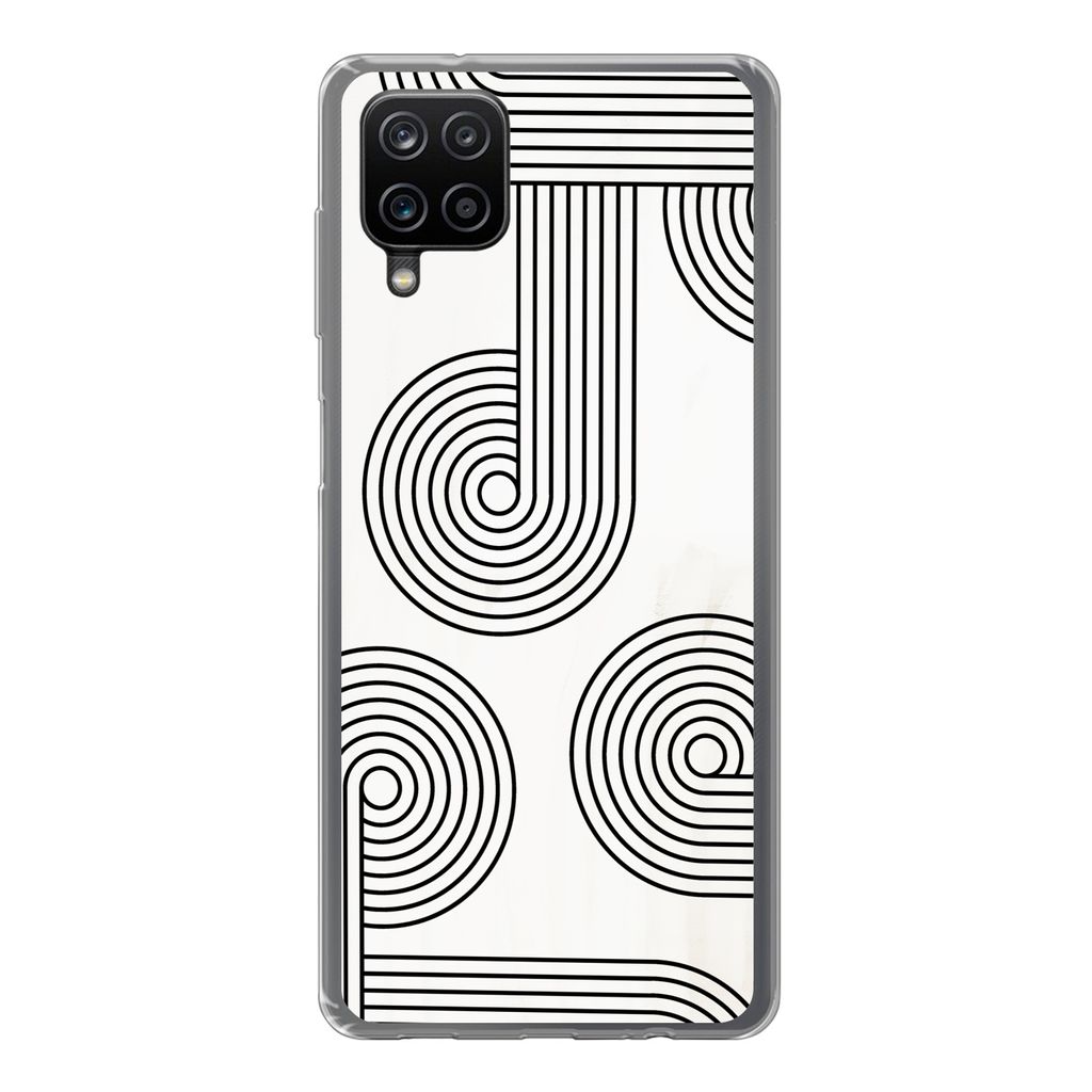 MuchoWow Handyhülle Schutzhülle Hülle für Samsung Galaxy A12 Abstrakt - Schwarz - Weiß - Kreis Silikon Softcase Handy Hülle - Bild