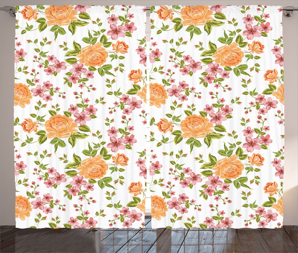 ABAKUHAUS Blume Rustikaler Gardine, Peony Poppy Braut Theme, Schlafzimmer Kräuselband Vorhang mit Schlaufen und Haken, 280 x 245 cm, Pale Orange G...