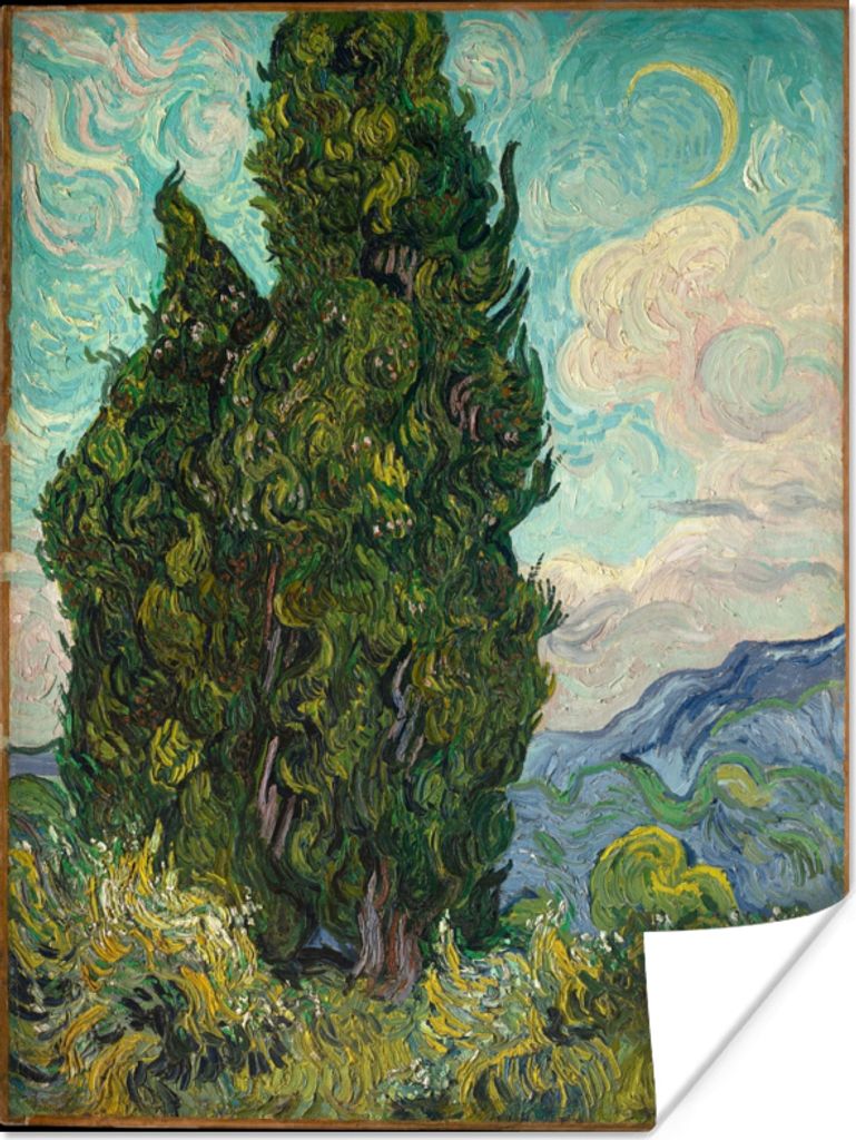 MuchoWow Poster Landschaft mit Zypressen - Vincent van Gogh 90x120 cm - Wohnzimmer